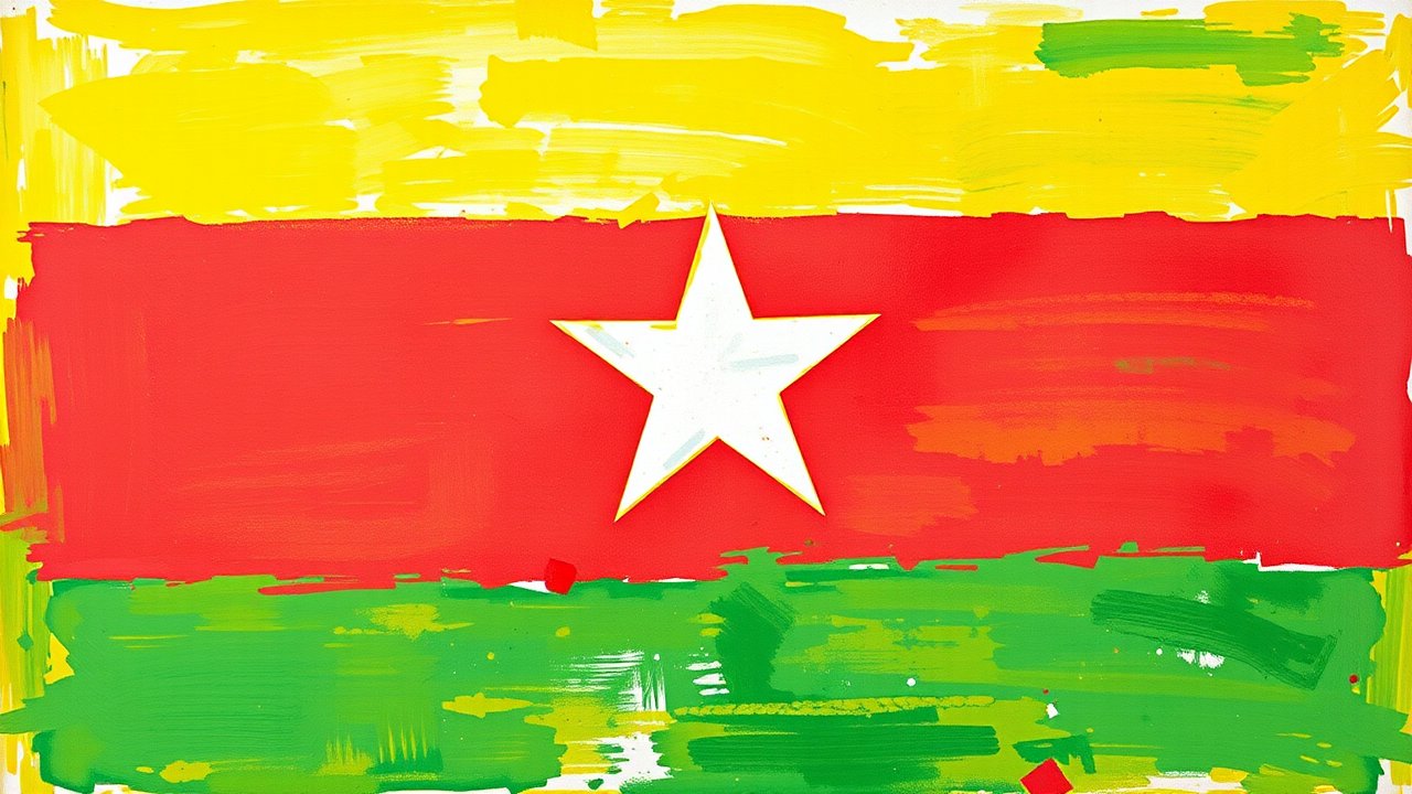Flag of Myanmar (Burma) 🇲🇲 in impressionist oil style