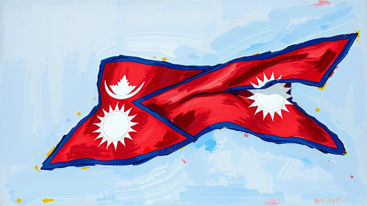 Flag of Nepal 🇳🇵 in impressionist oil style