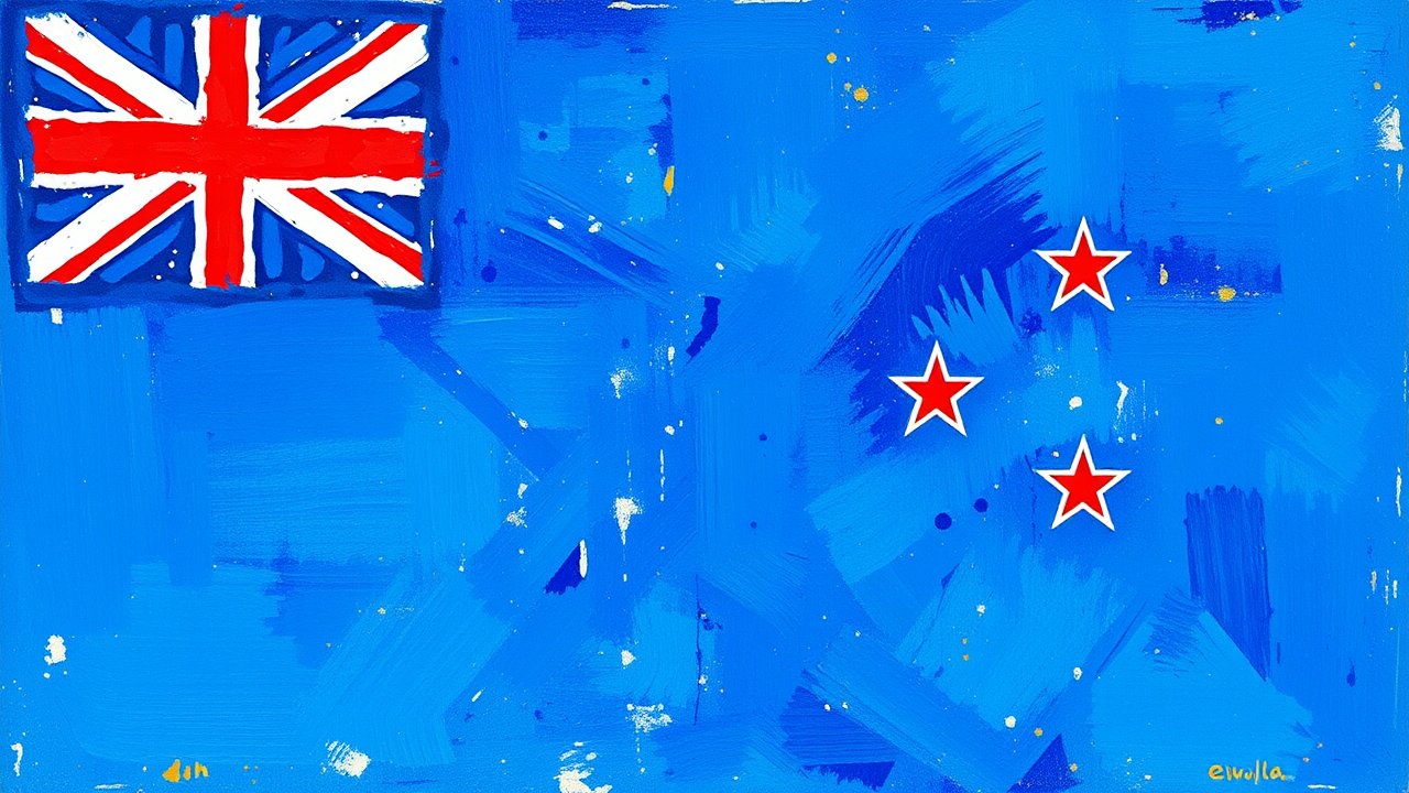 Flag of New Zealand 🇳🇿 in impressionist oil style