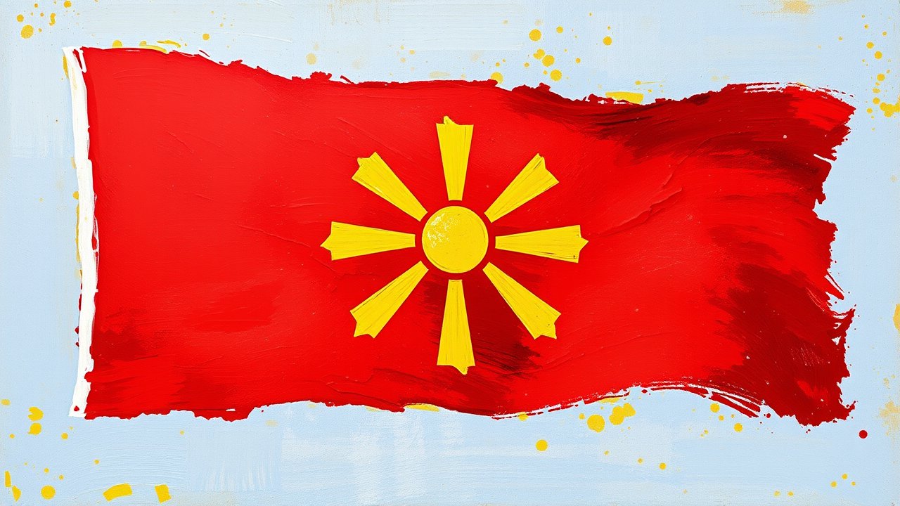 Flag of North Macedonia 🇲🇰 in impressionist oil style