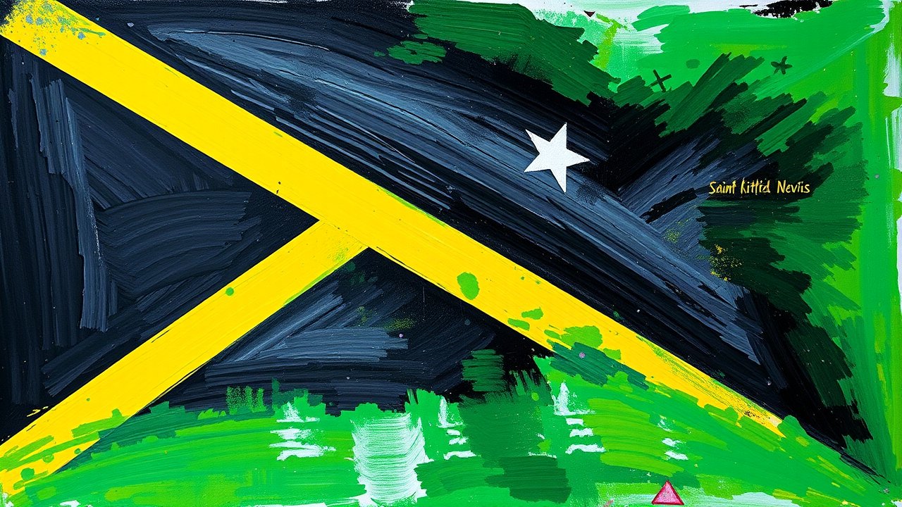 Flag of Saint Kitts and Nevis 🇰🇳 in impressionist oil style