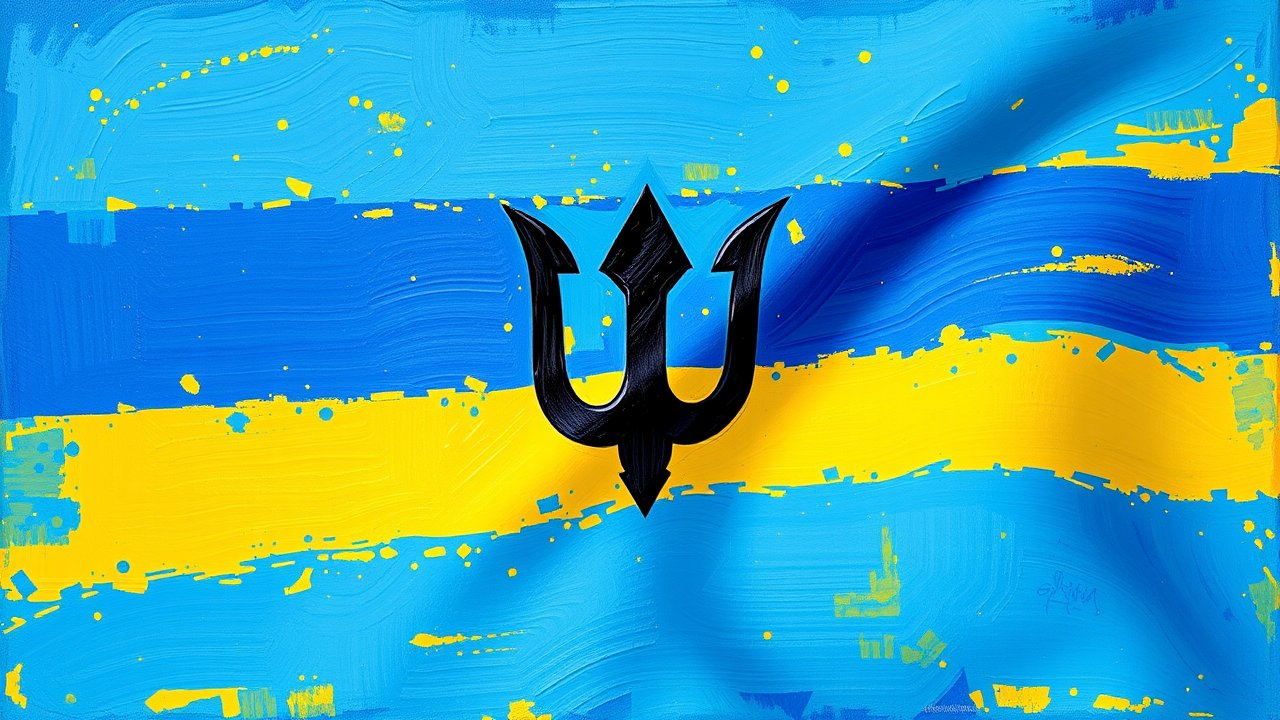 Flag of Barbados 🇧🇧 in impressionist oil style