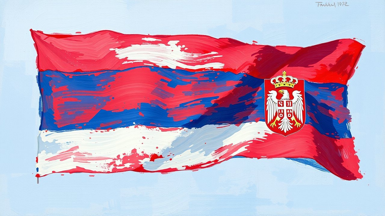 Flag of Serbia 🇸🇳 in impressionist oil style