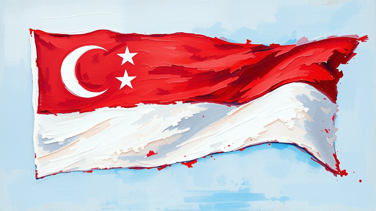 Flag of Singapore 🇸🇬 in impressionist oil style