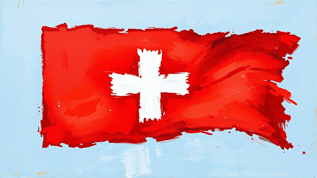 Flag of Switzerland 🇨🇭 in impressionist oil style