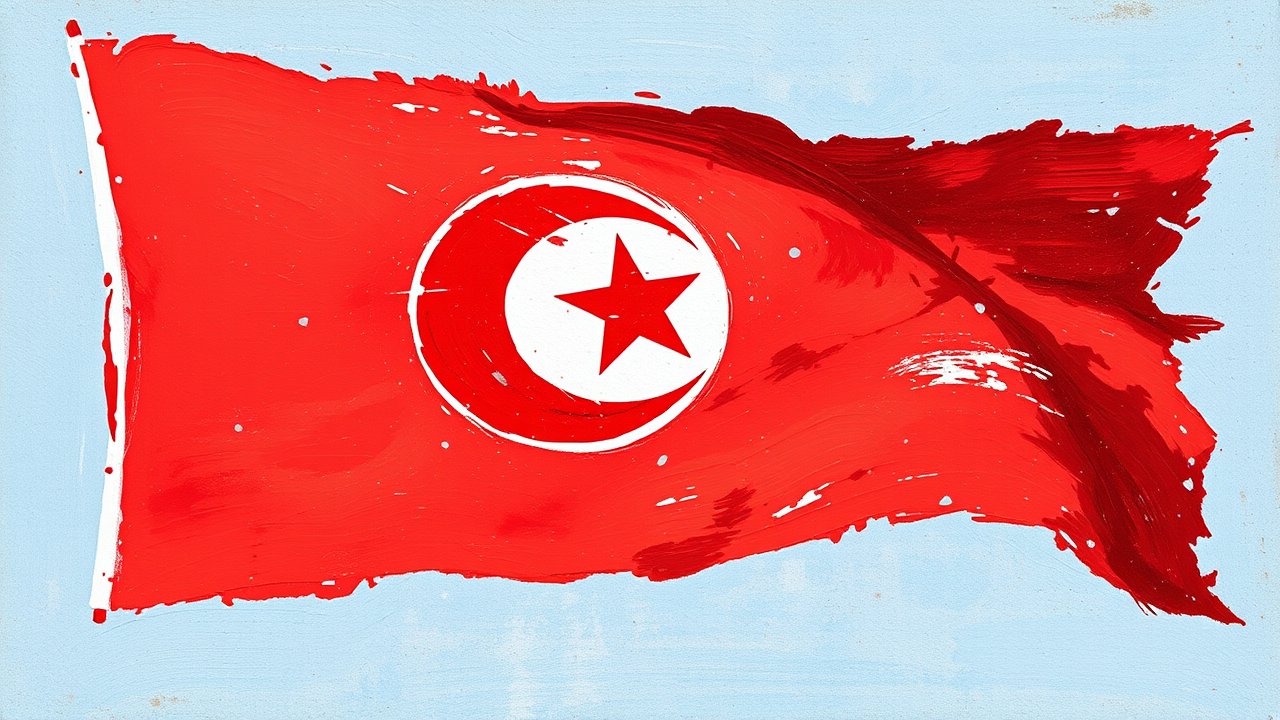 Flag of Tunisia 🇹🇳 in impressionist oil style