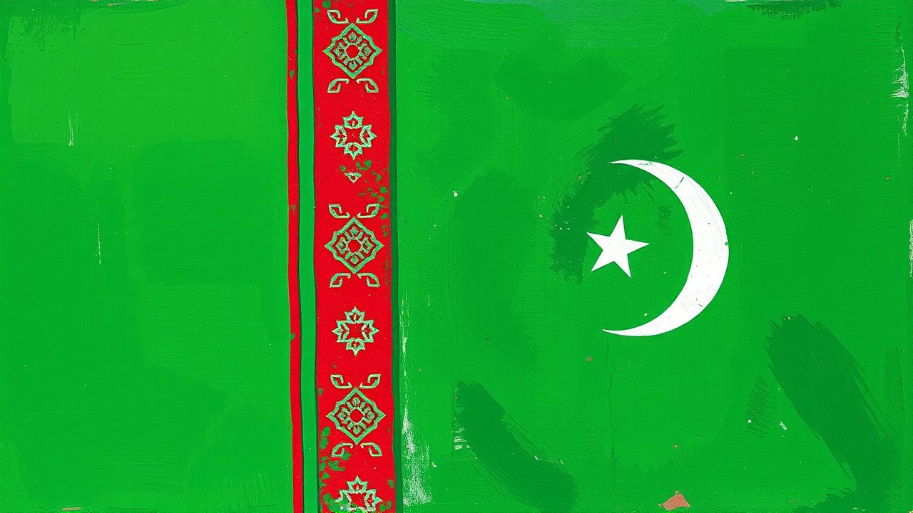 Flag of Turkmenistan 🇹🇲 in impressionist oil style