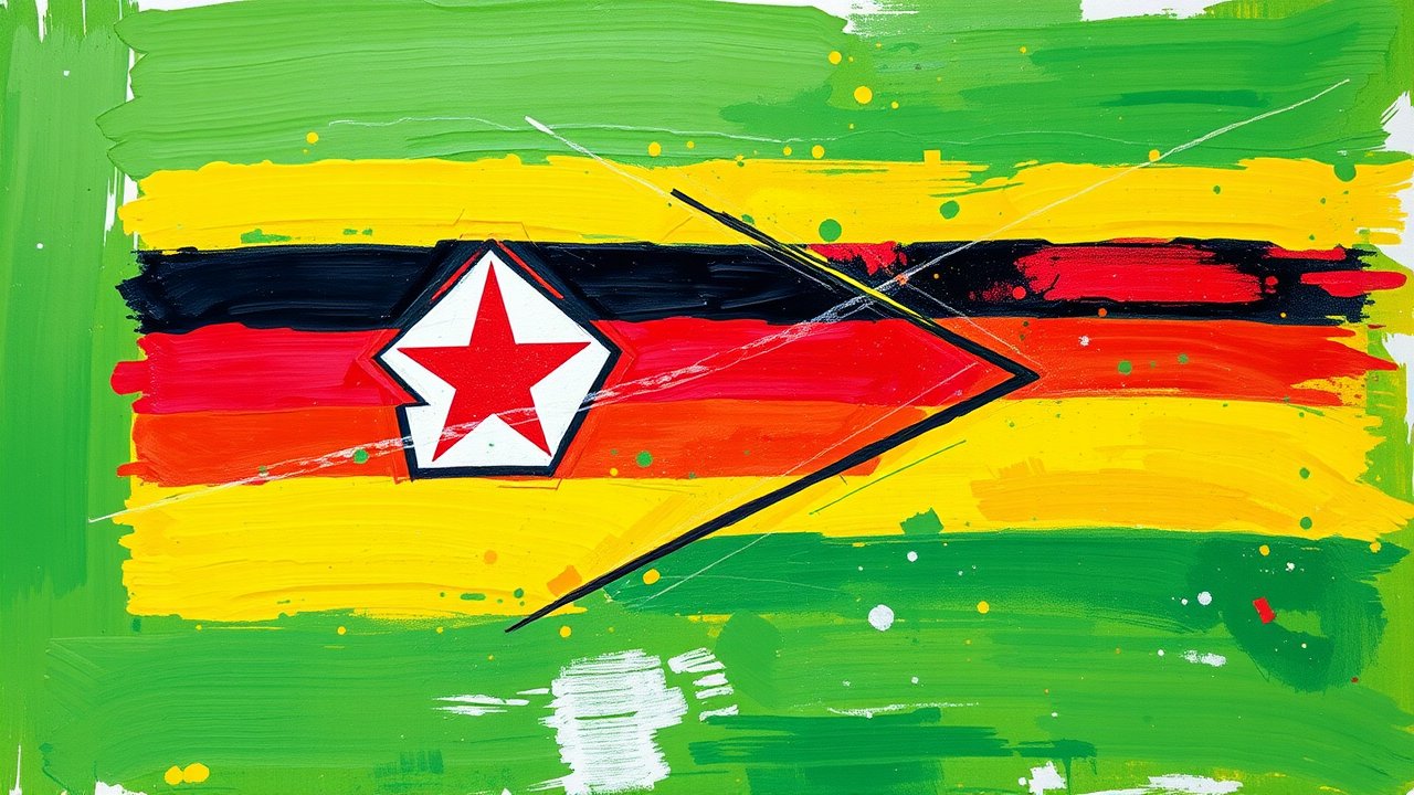Flag of Zimbabwe 🇿🇼 in impressionist oil style