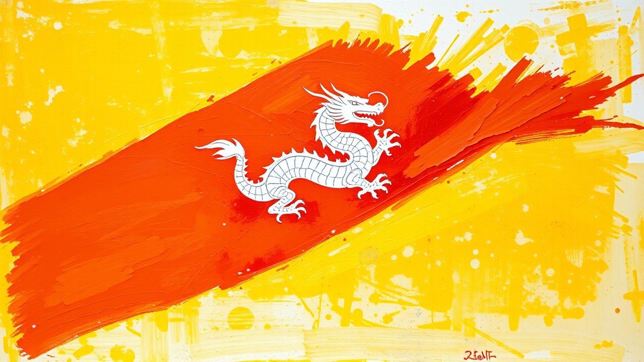 Flag of Bhutan 🇧🇹 in impressionist oil style