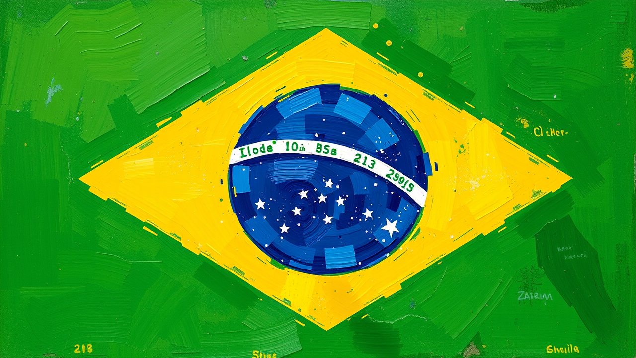 Flag of Brazil 🇧🇷 in impressionist oil style