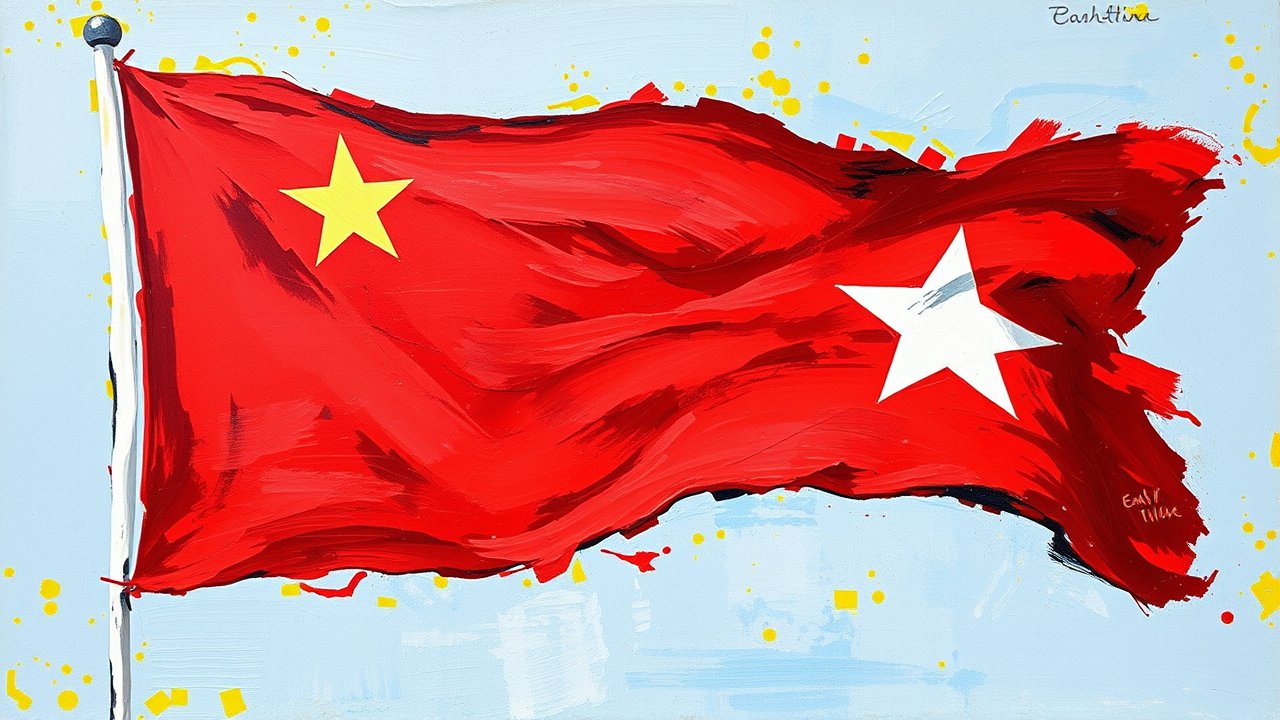 Flag of Timor Leste 🇹🇱 in impressionist oil style