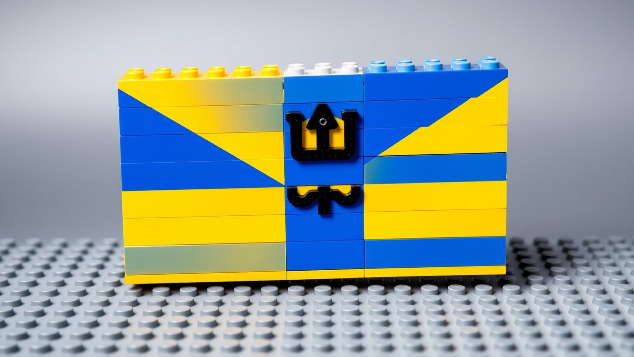 Flag of Barbados 🇧🇧 in lego bricks style