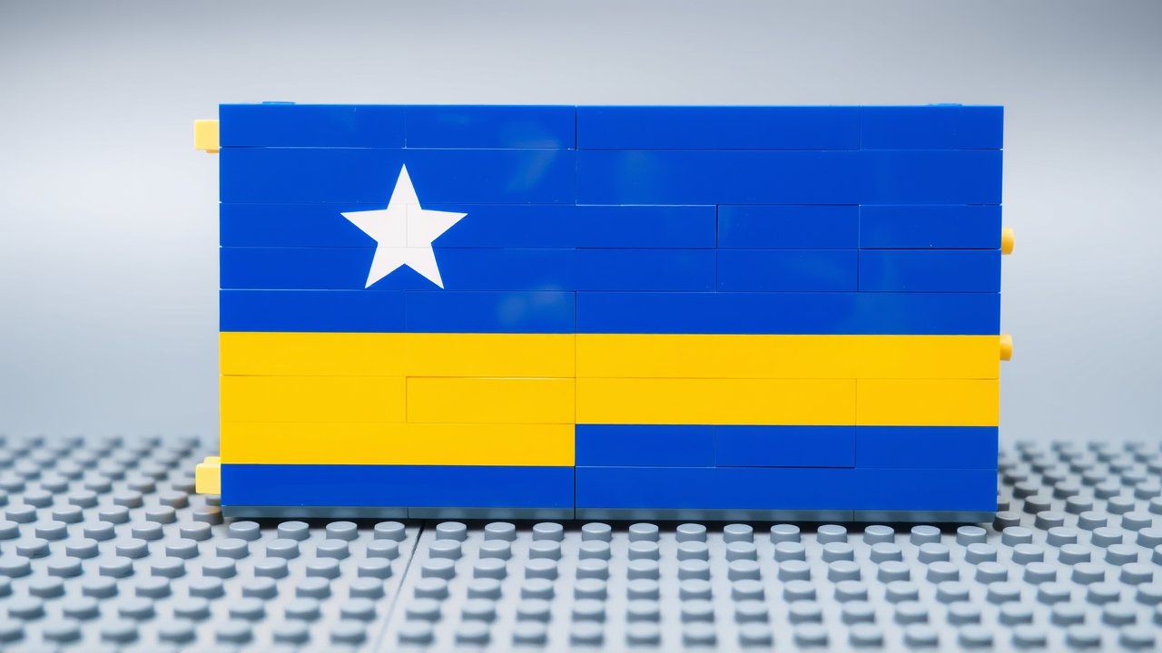 Flag of Curaçao 🇨🇼 in lego bricks style