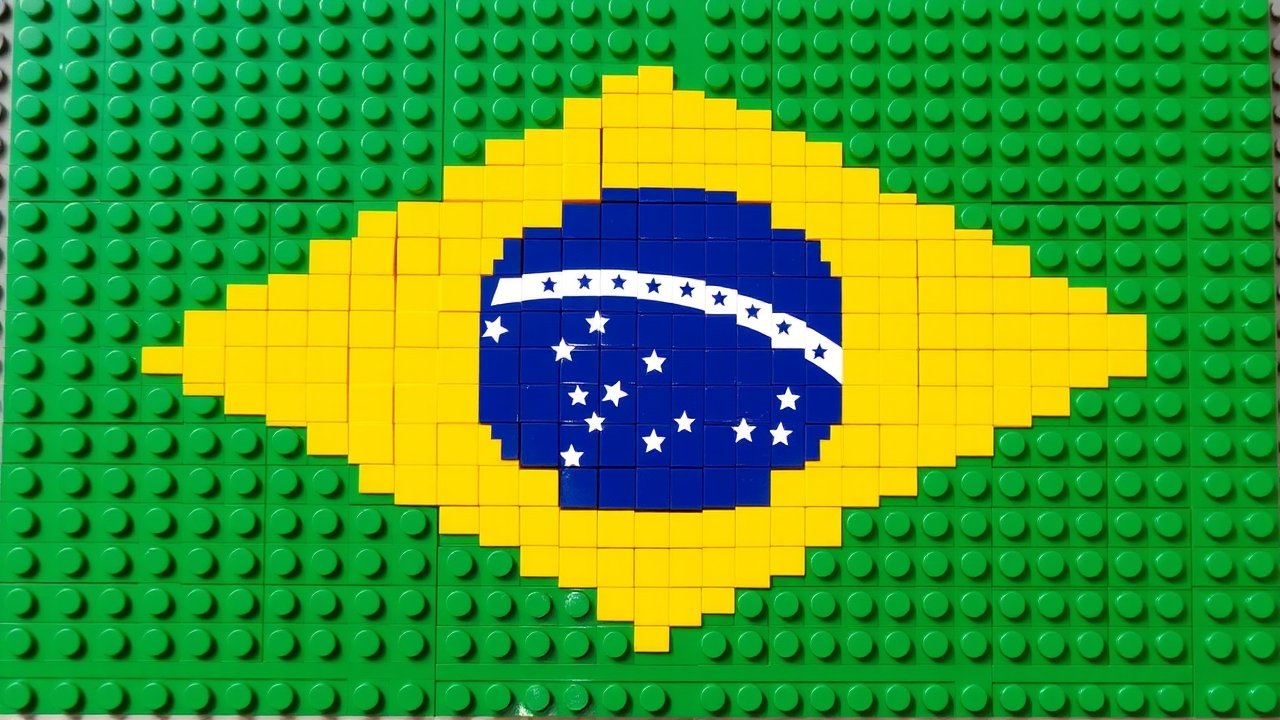 Flag of Brazil 🇧🇷 in lego bricks style