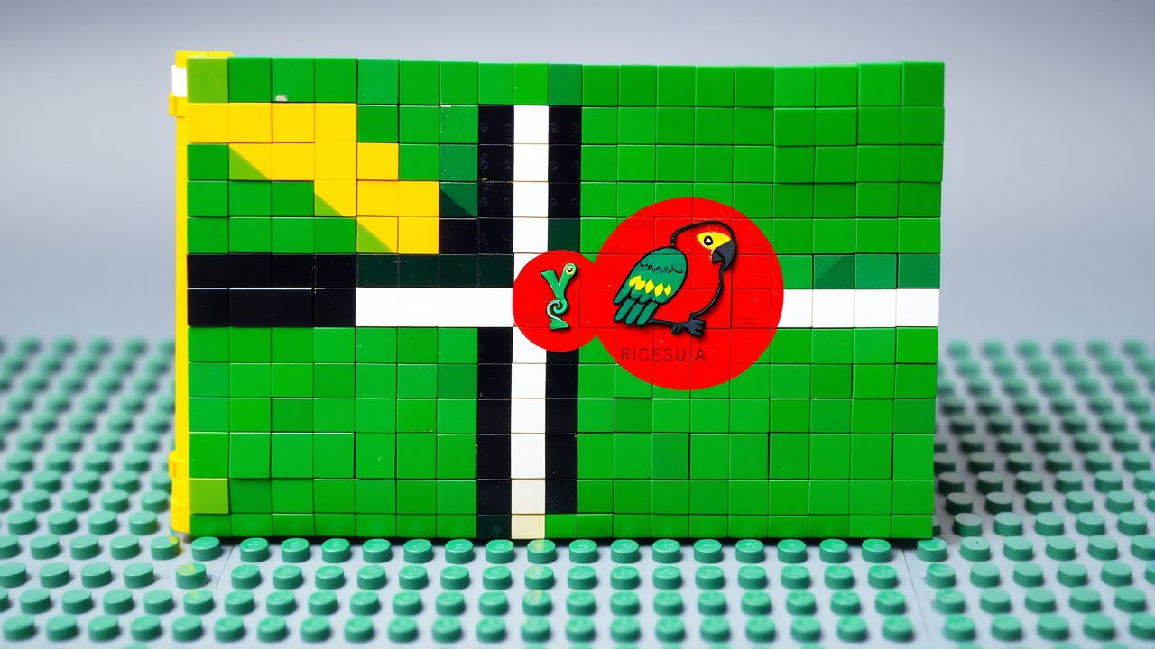 Flag of Dominica 🇩🇲 in lego bricks style
