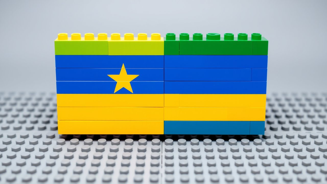 Flag of Gabon 🇬🇦 in lego bricks style