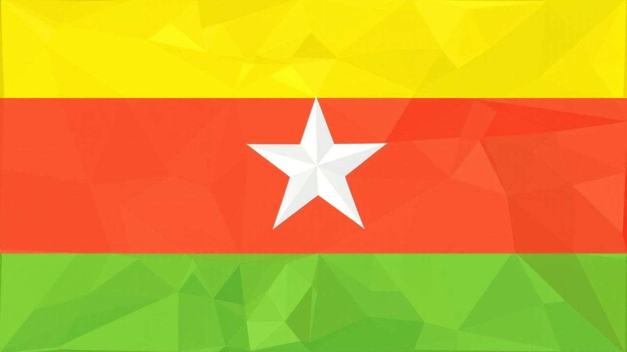 Flag of Myanmar (Burma) 🇲🇲 in low-poly geometric style