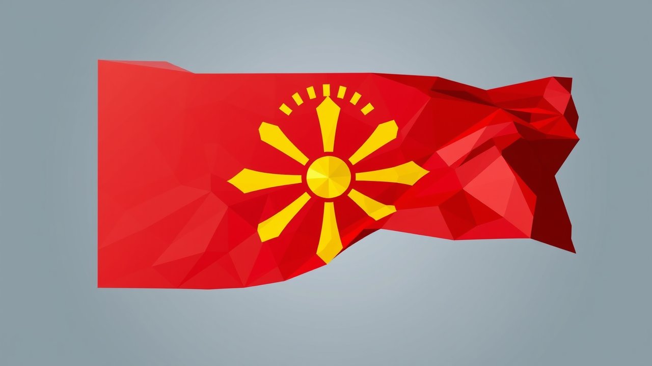 Flag of North Macedonia 🇲🇰 in low-poly geometric style