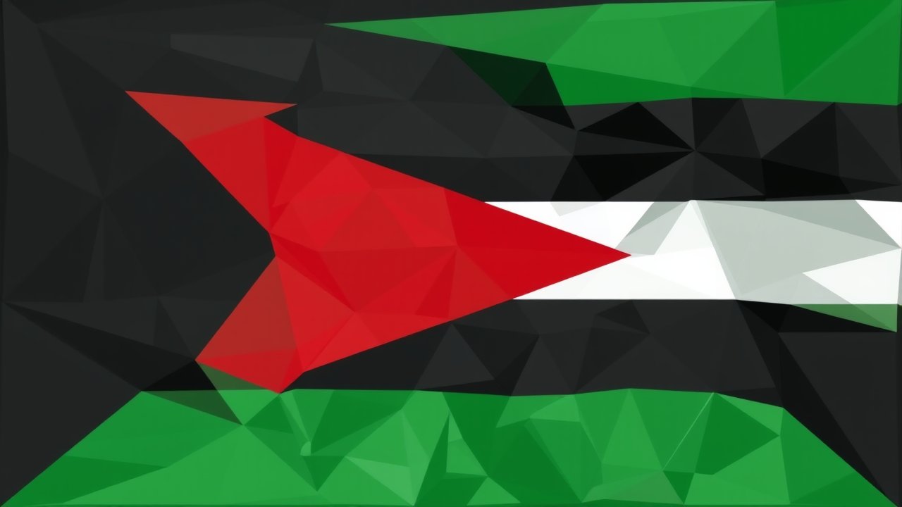 Flag of Palestine State 🇵🇸 in low-poly geometric style