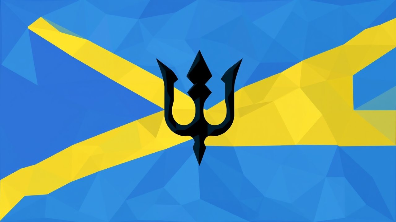 Flag of Barbados 🇧🇧 in low-poly geometric style