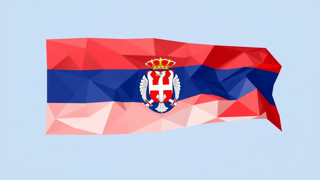 Flag of Serbia 🇸🇳 in low-poly geometric style