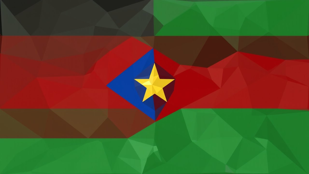 Flag of South Sudan 🇸🇸 in low-poly geometric style