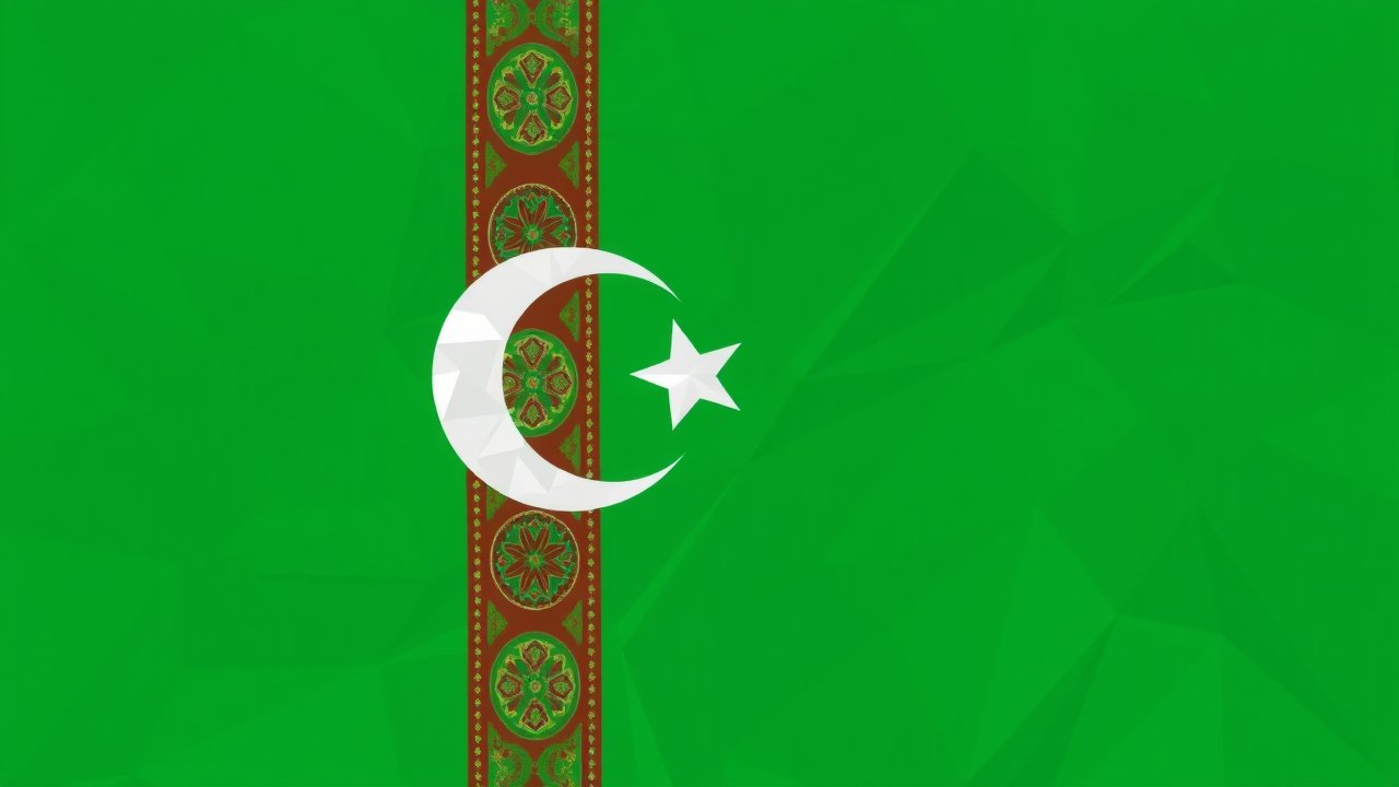Flag of Turkmenistan 🇹🇲 in low-poly geometric style