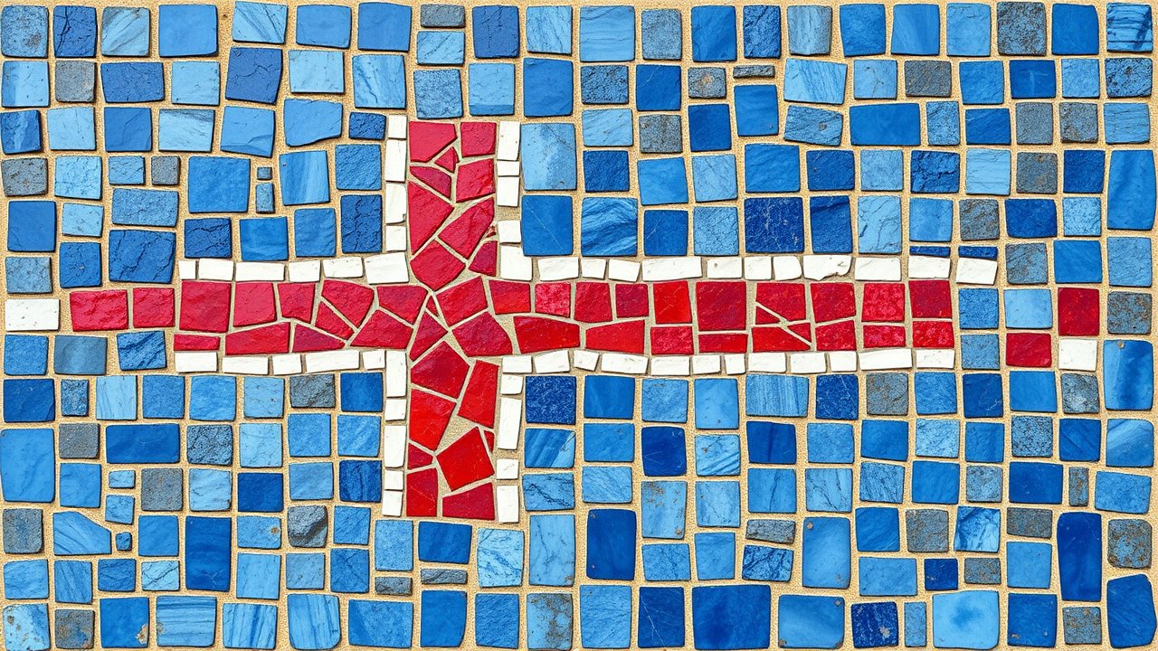 Flag of Iceland 🇮🇸 in mosaic tiles style