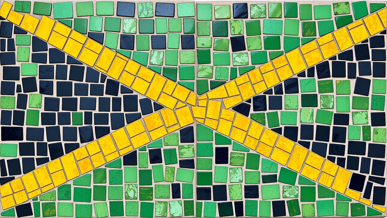 Flag of Jamaica 🇯🇲 in mosaic tiles style