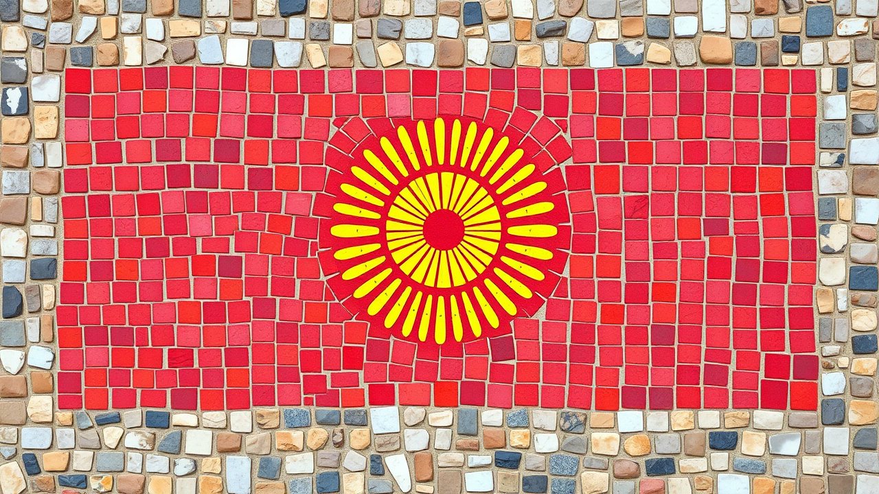 Flag of Kyrgyzstan 🇰🇬 in mosaic tiles style