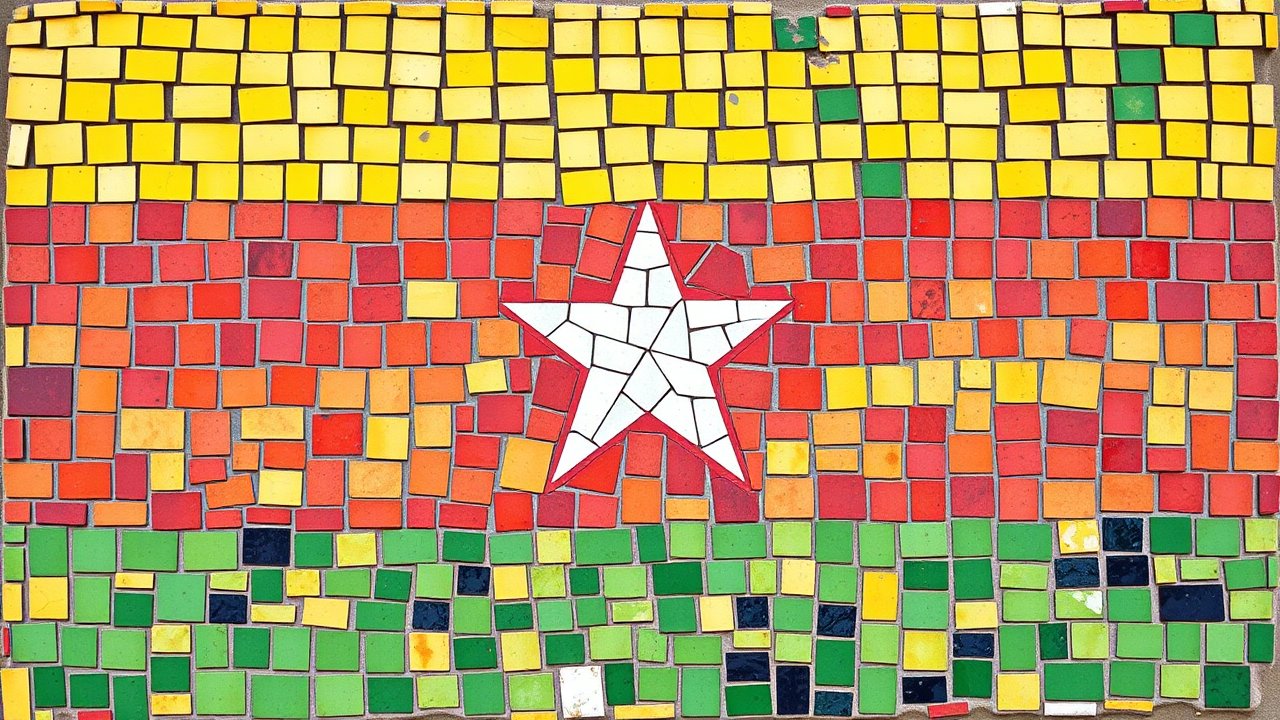 Flag of Myanmar (Burma) 🇲🇲 in mosaic tiles style