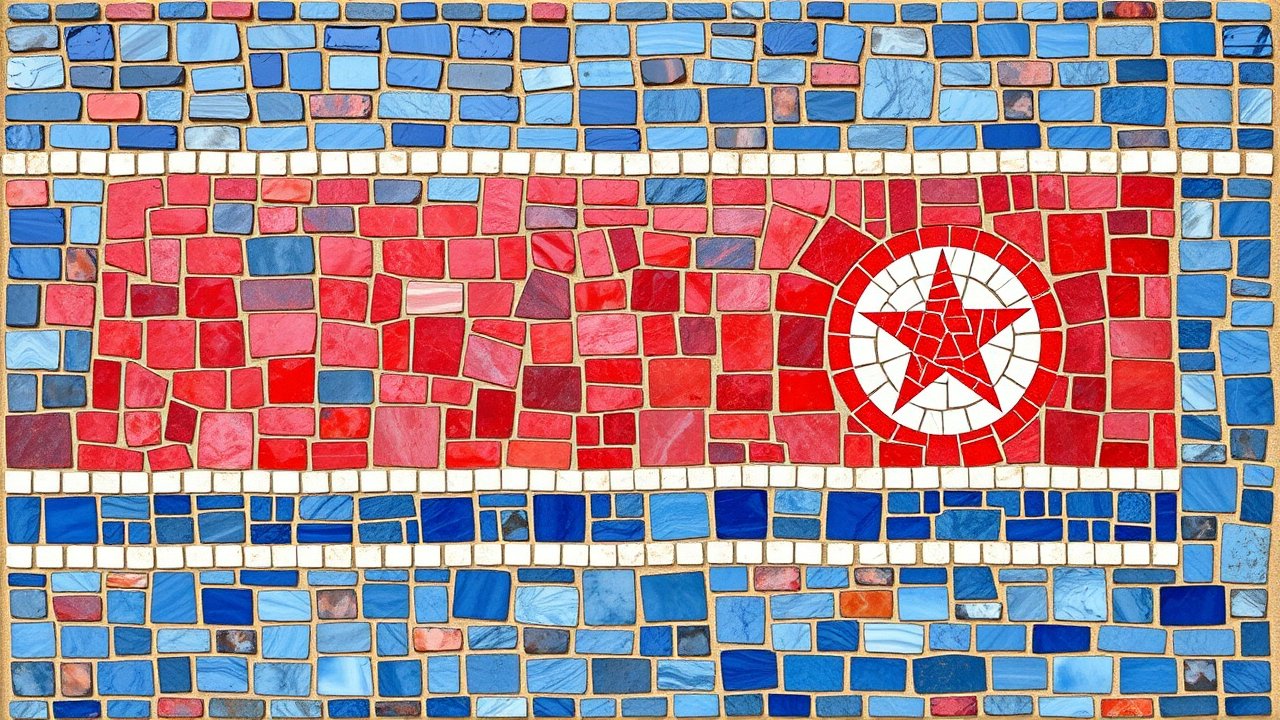 Flag of North Korea 🇰🇵 in mosaic tiles style