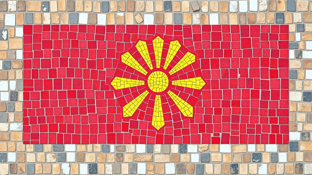 Flag of North Macedonia 🇲🇰 in mosaic tiles style