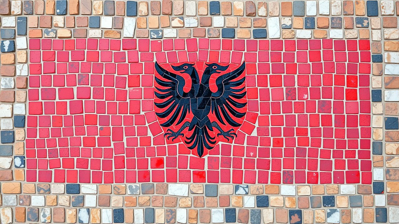 Flag of Albania 🇦🇱 in mosaic tiles style