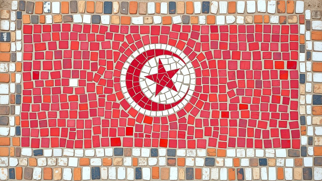 Flag of Tunisia 🇹🇳 in mosaic tiles style