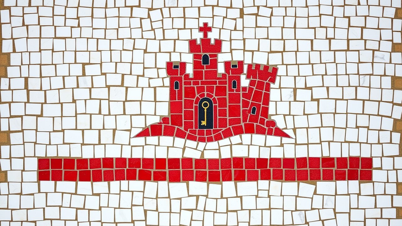 Flag of Gibraltar 🇬🇮 in mosaic tiles style
