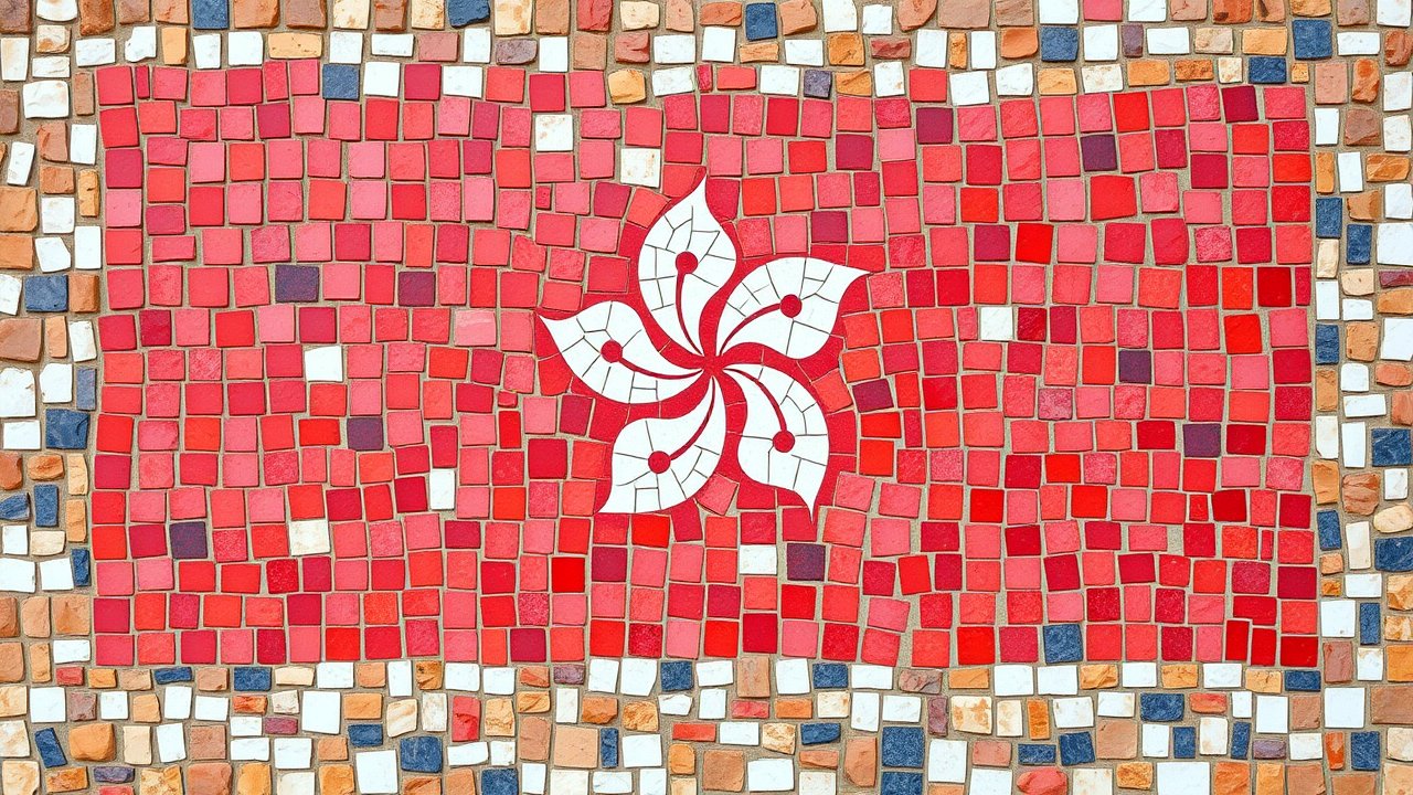 Flag of Hong Kong 🇭🇰 in mosaic tiles style