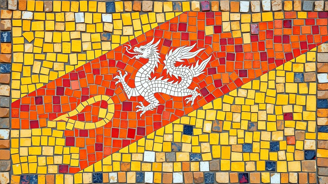 Flag of Bhutan 🇧🇹 in mosaic tiles style