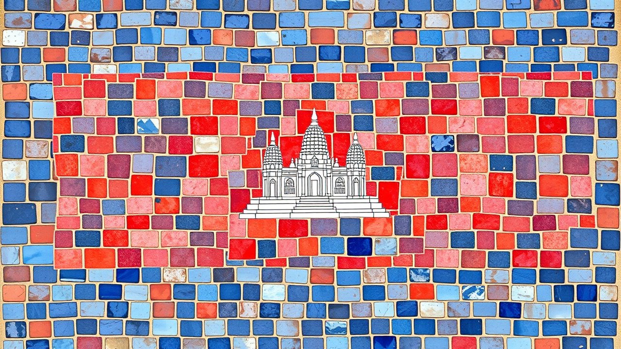 Flag of Cambodia 🇰🇠in mosaic tiles style