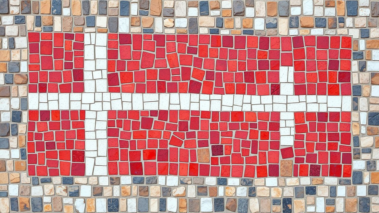 Flag of Denmark 🇩🇰 in mosaic tiles style