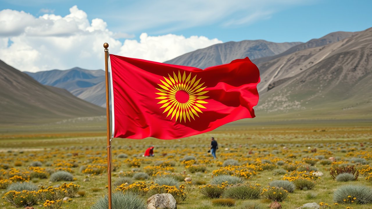 Flag of Kyrgyzstan 🇰🇬 in native landscape style