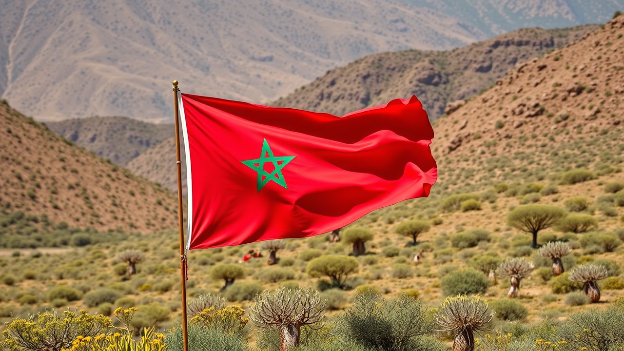 Flag of Morocco 🇲🇦 in native landscape style