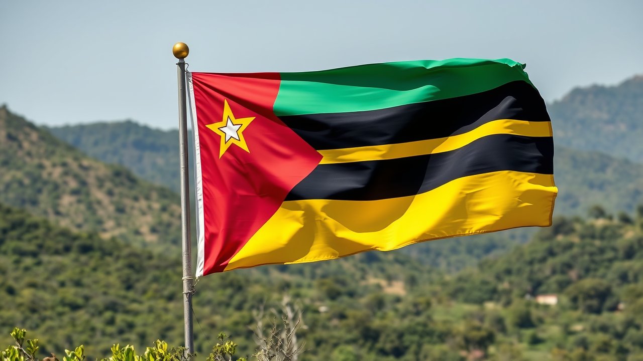 Flag of Mozambique 🇲🇿 in native landscape style