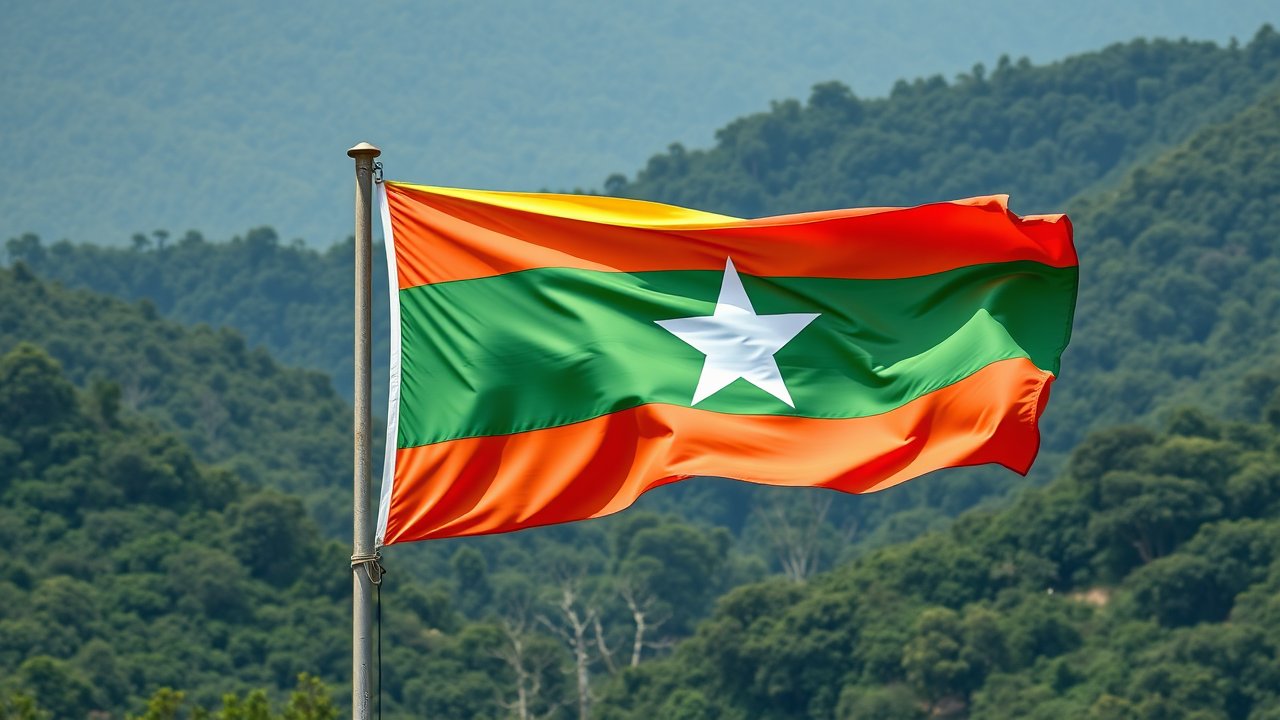 Flag of Myanmar (Burma) 🇲🇲 in native landscape style