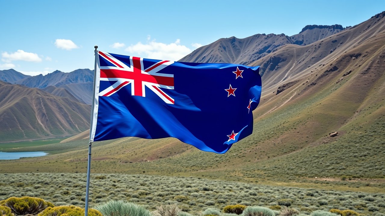 Flag of New Zealand 🇳🇿 in native landscape style