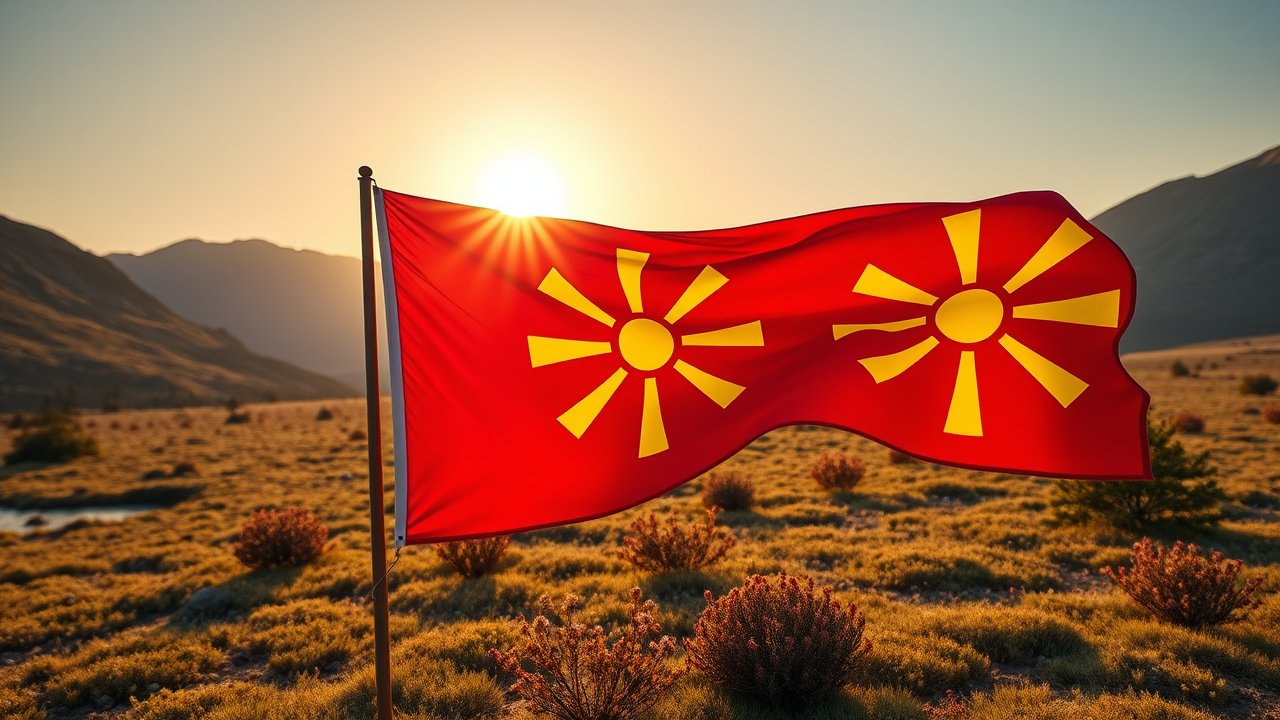 Flag of North Macedonia 🇲🇰 in native landscape style