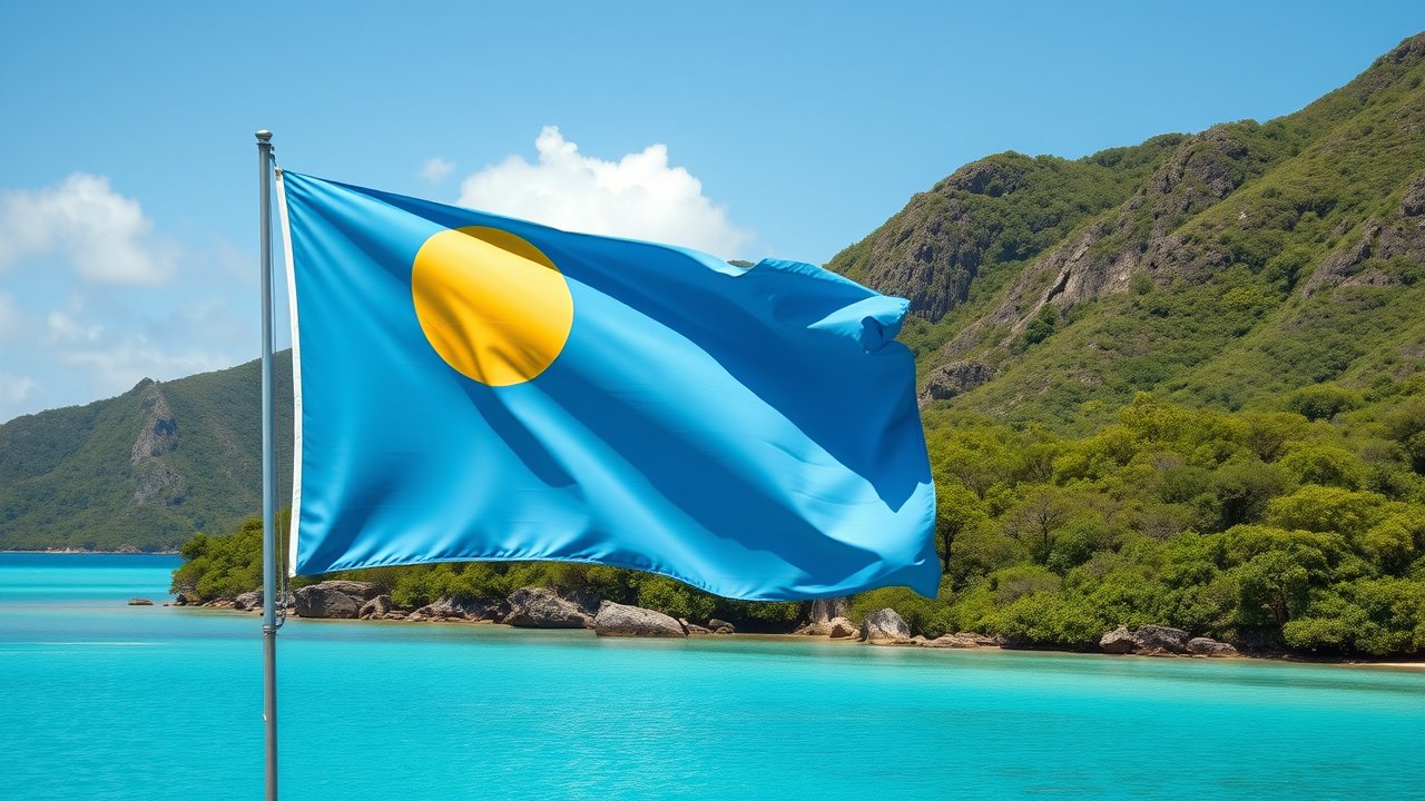 Flag of Palau 🇵🇼 in native landscape style