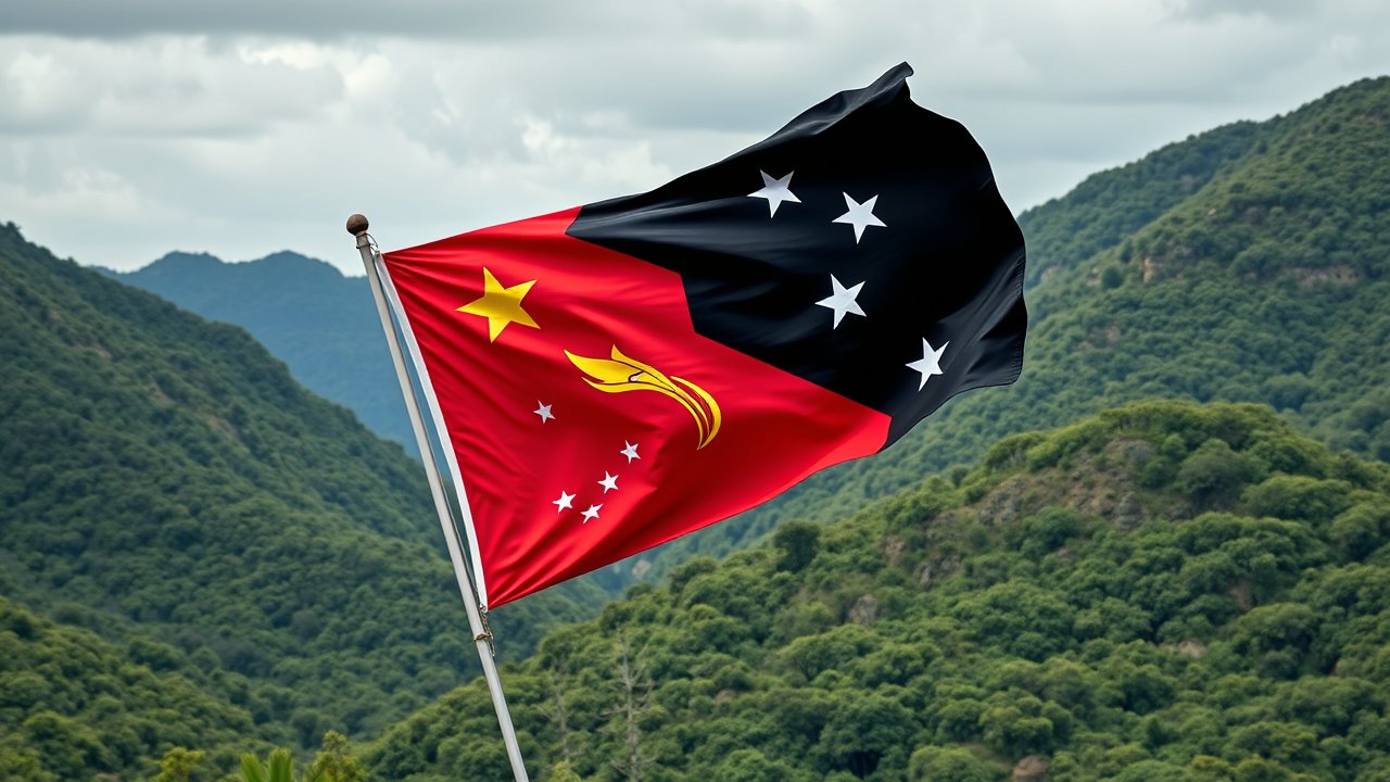 Flag of Papua New Guinea 🇵🇬 in native landscape style