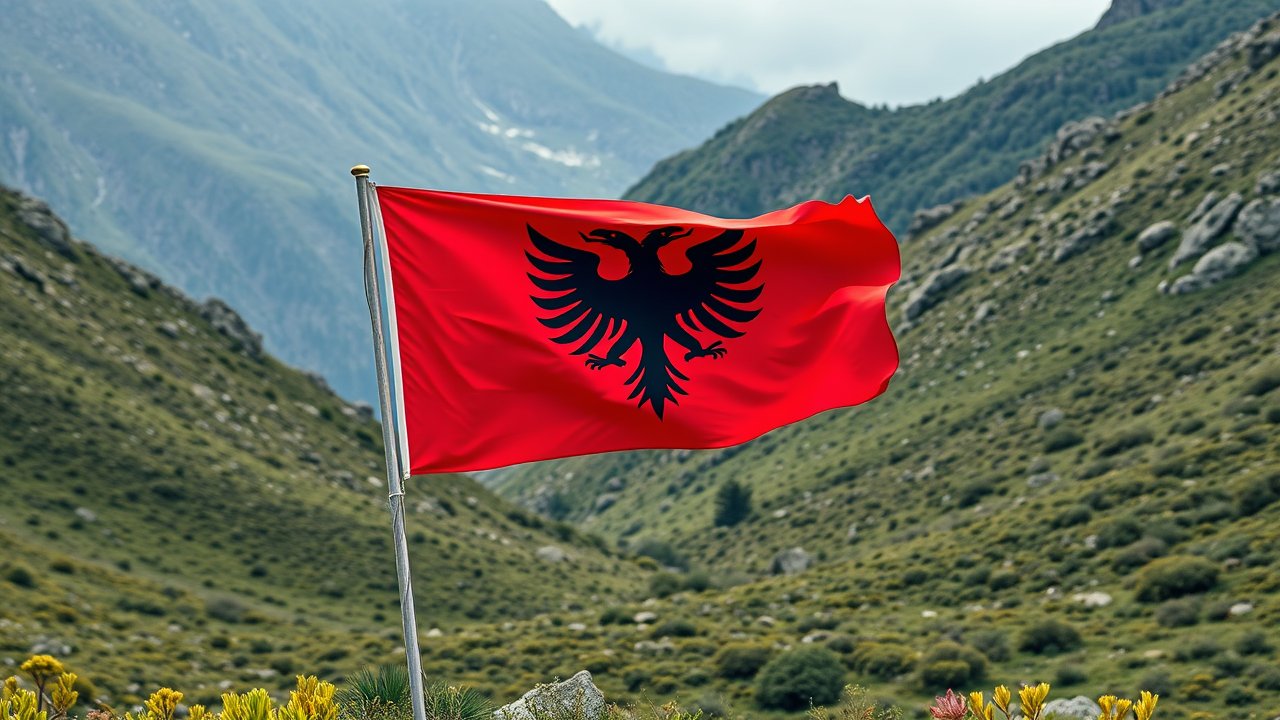 Flag of Albania 🇦🇱 in native landscape style