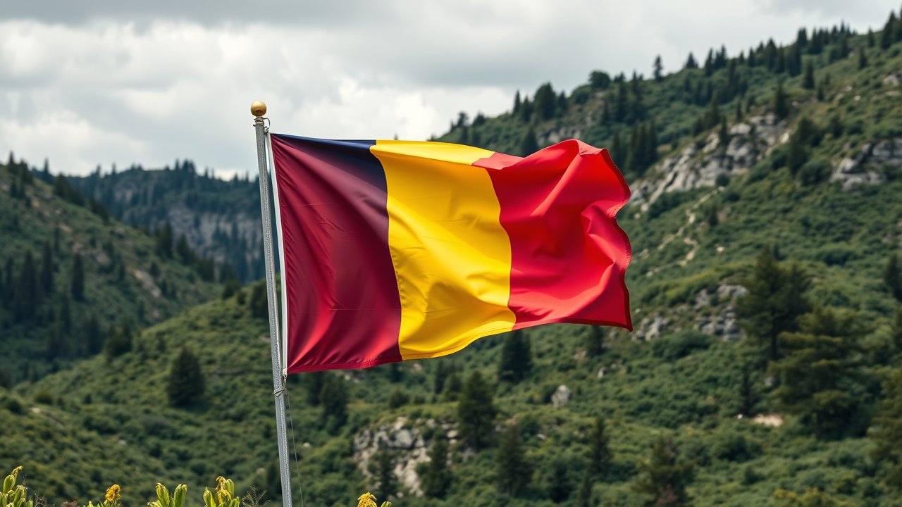 Flag of Romania 🇷🇴 in native landscape style